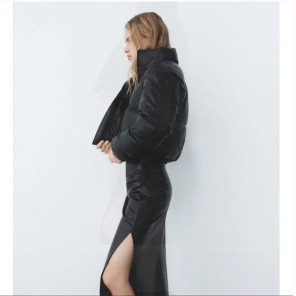 ZARA CROPPED FAUX LEATHER PADDED PUFFER JACKET NWT - Picture 6 of 11